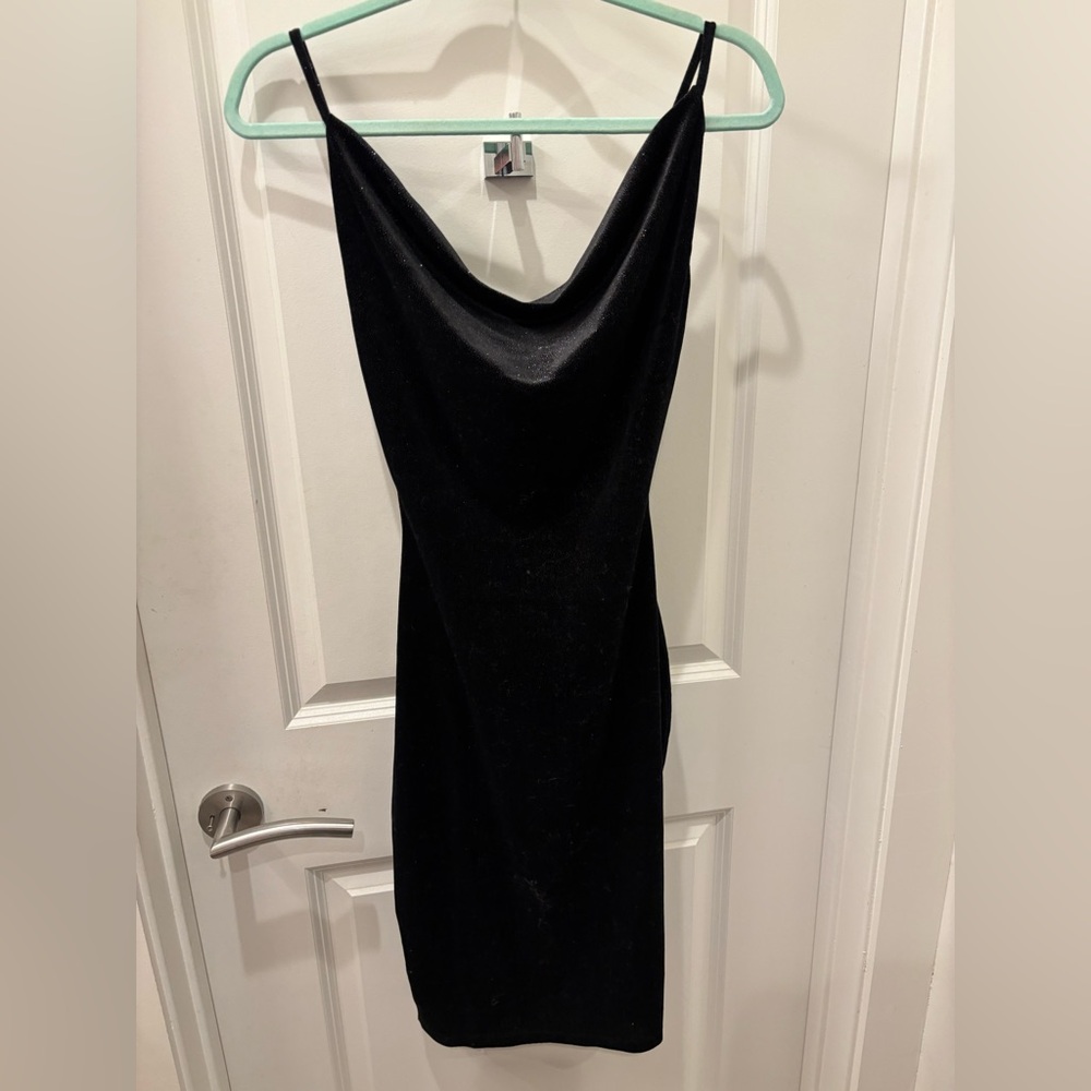 NWOT E.L.H. Studio Elegant Black velvet sparkling cowl neck Slip Dress- S